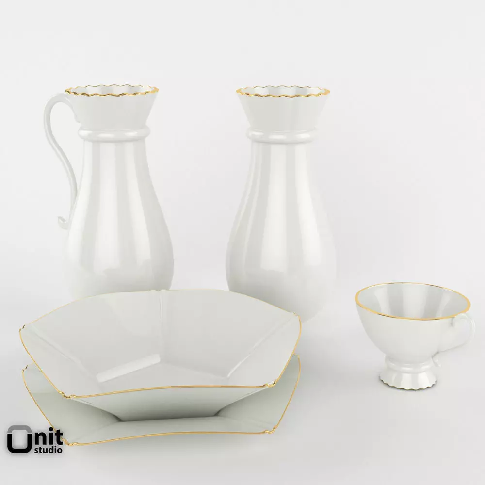 Porcelain China Dinnerware Set 3D model_0