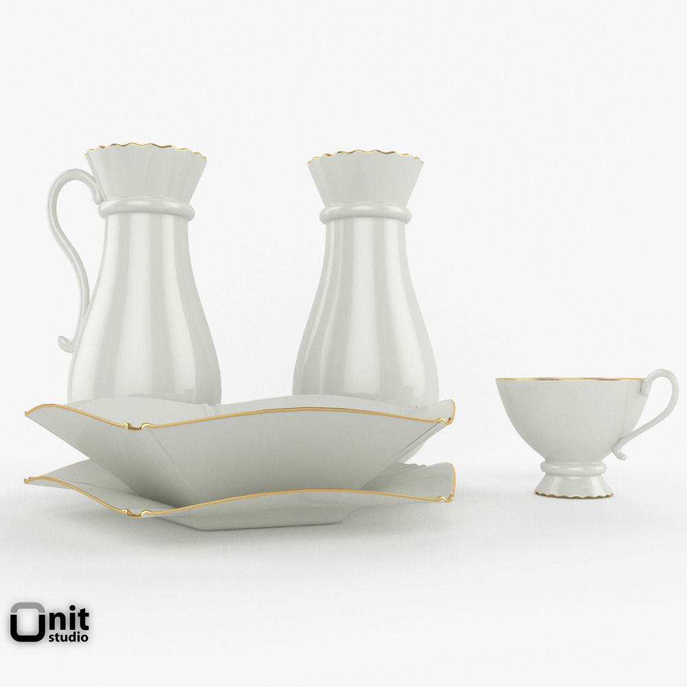Porcelain China Dinnerware Set 3D model_1