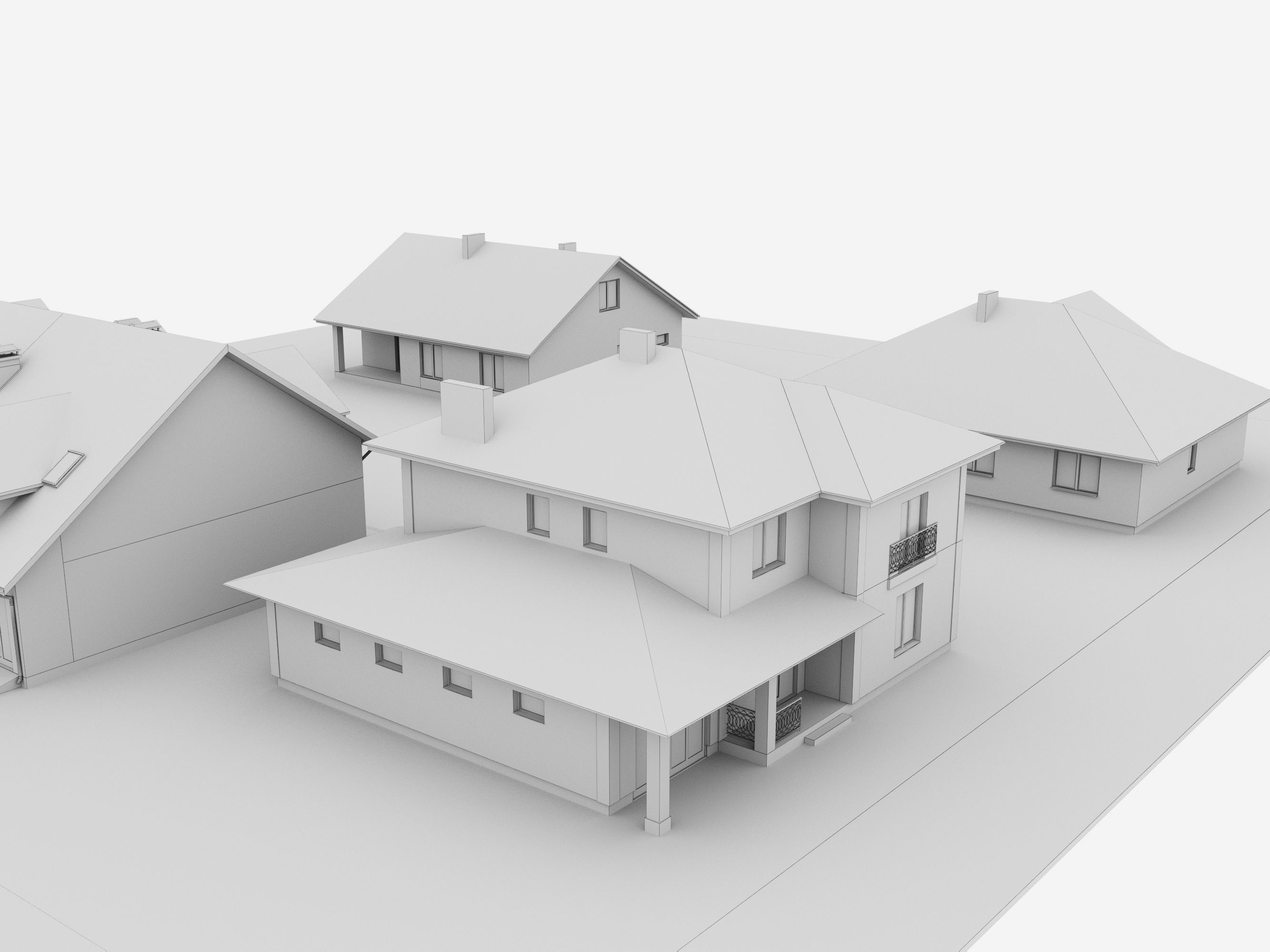  Suburban houses  4 types 3D model_7