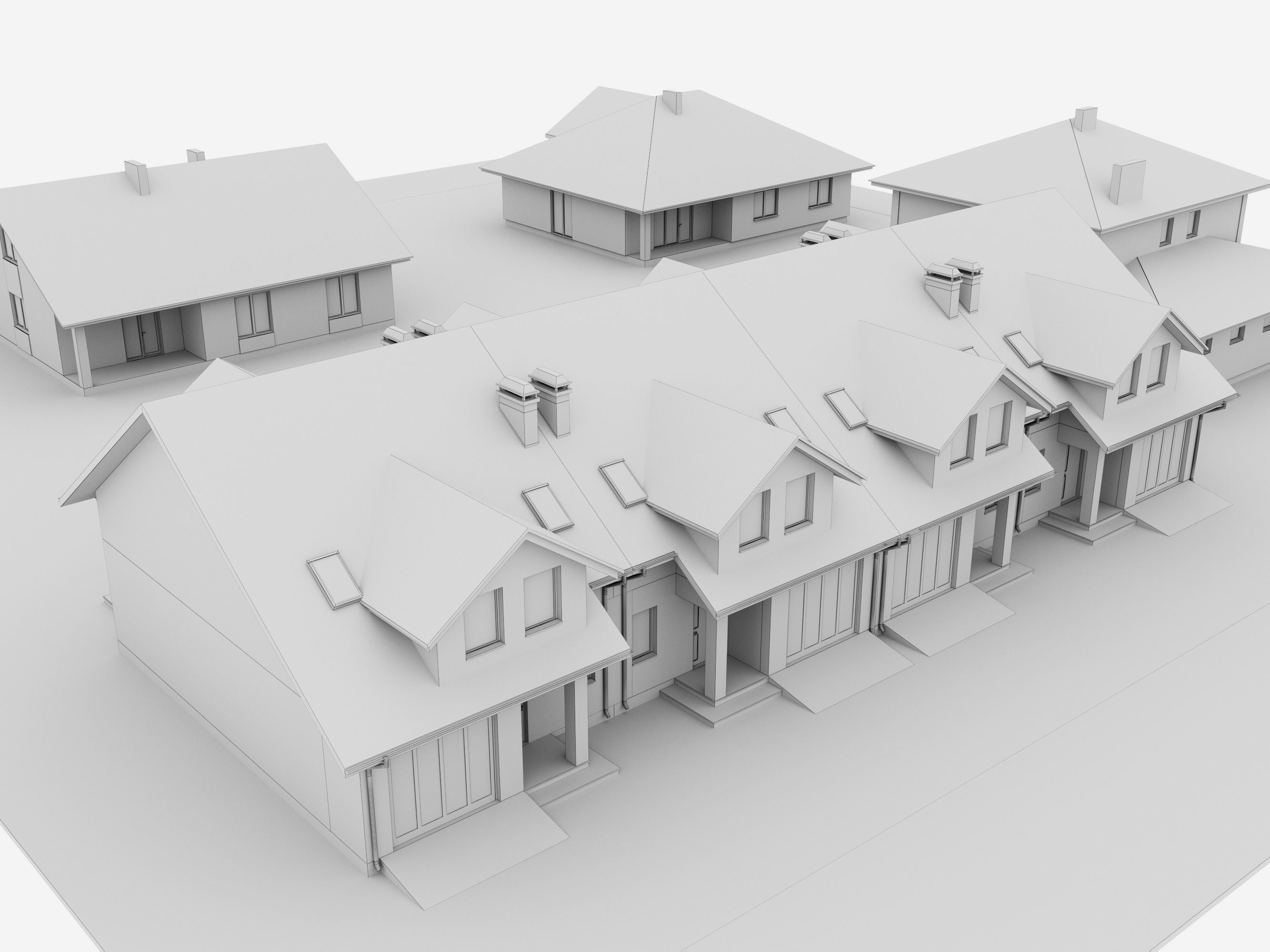  Suburban houses  4 types 3D model_4