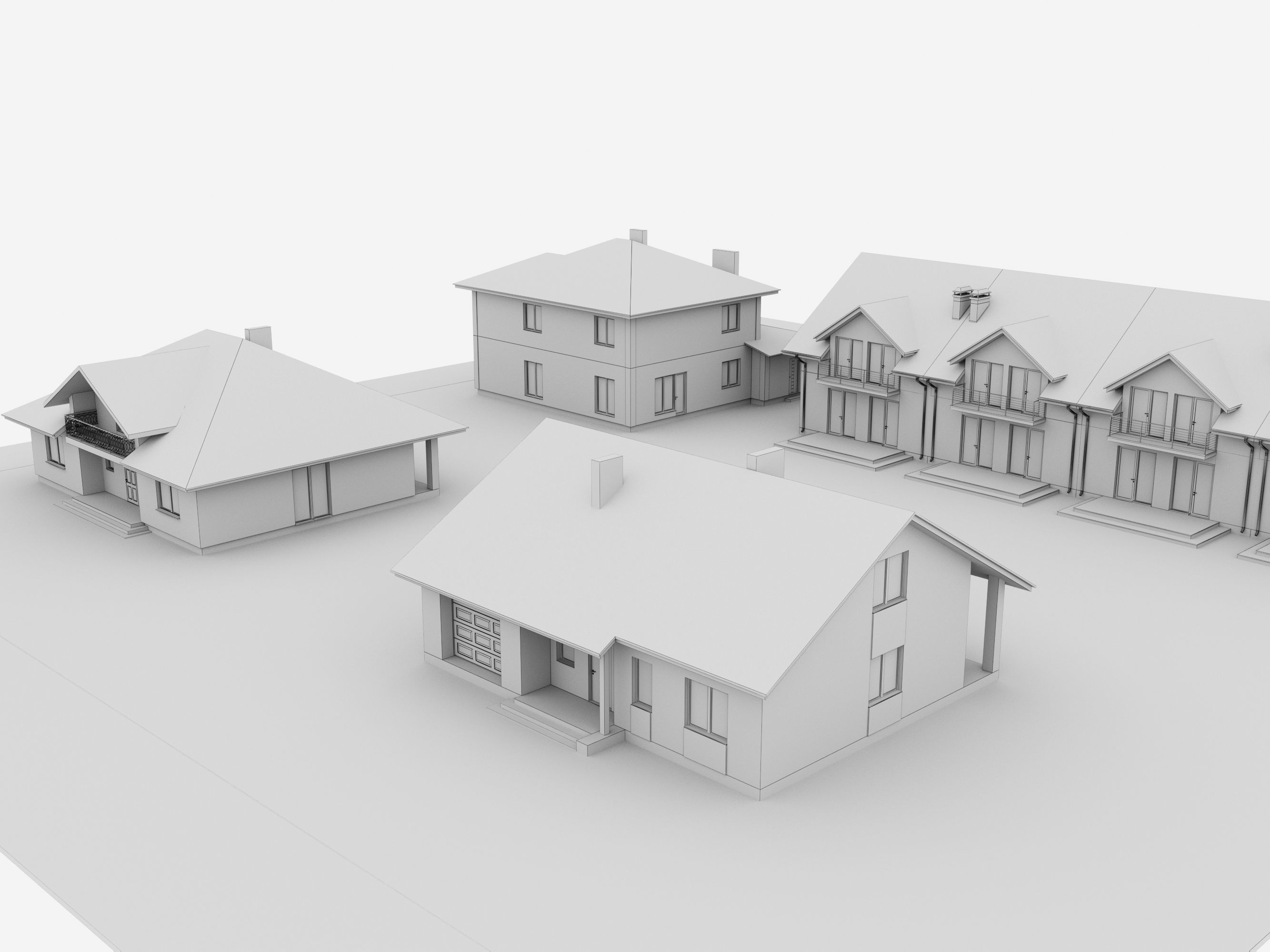  Suburban houses  4 types 3D model_8
