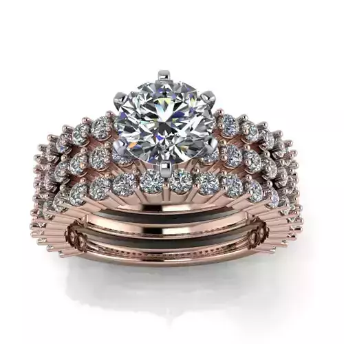 Classic Bridal Engagement Ring with wedding band 6 prongs