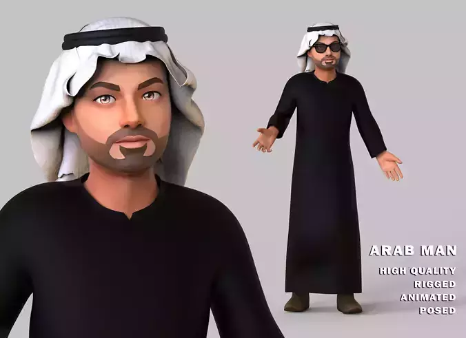 Arab man stylized character Low-poly 3D model