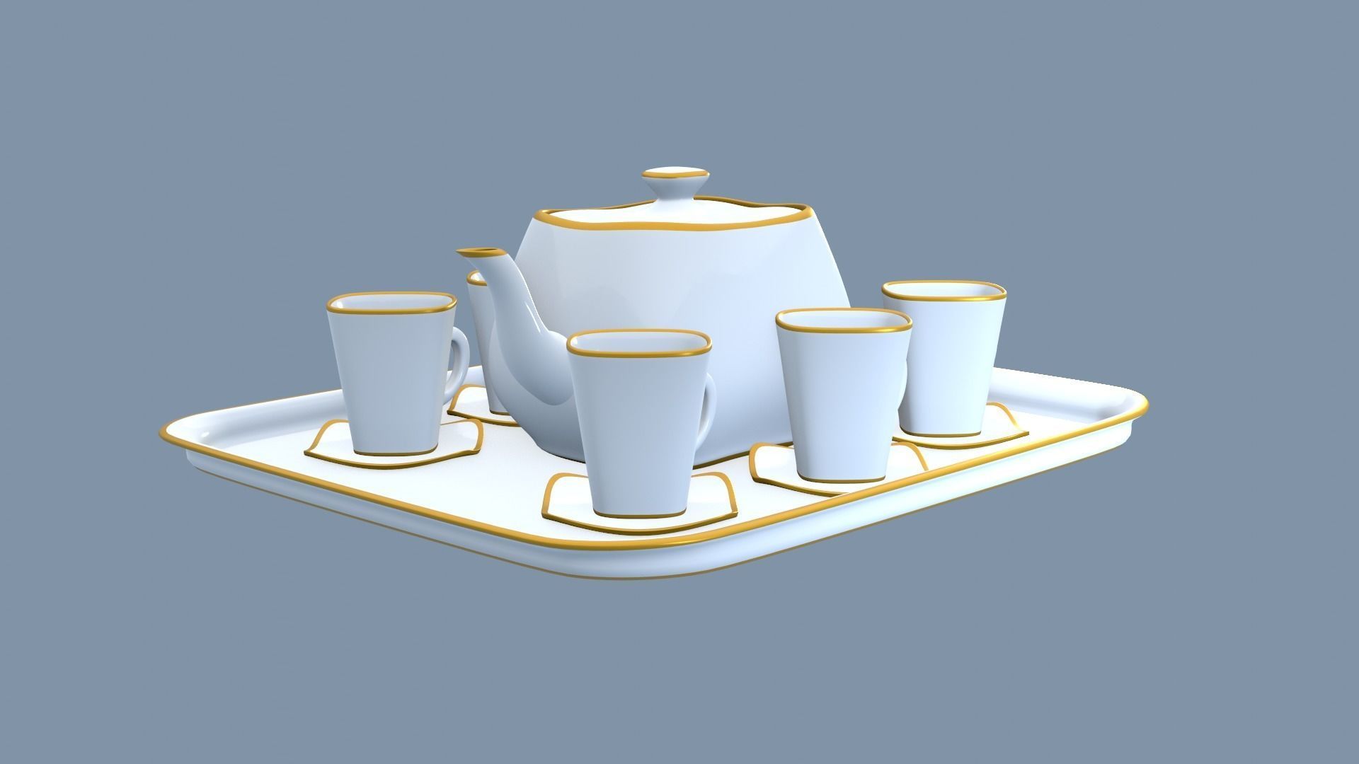 White Porcelain tea set 2 3D model_2