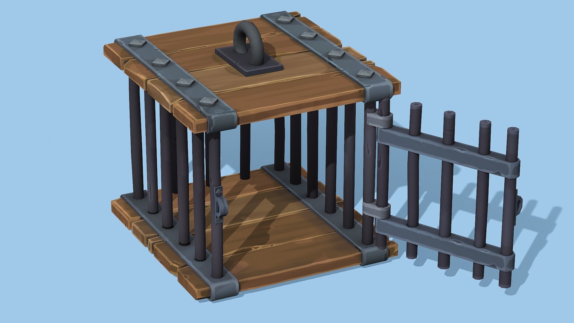 Stylized Wooden Cage - PBR Game Ready Low-poly 3D model_6