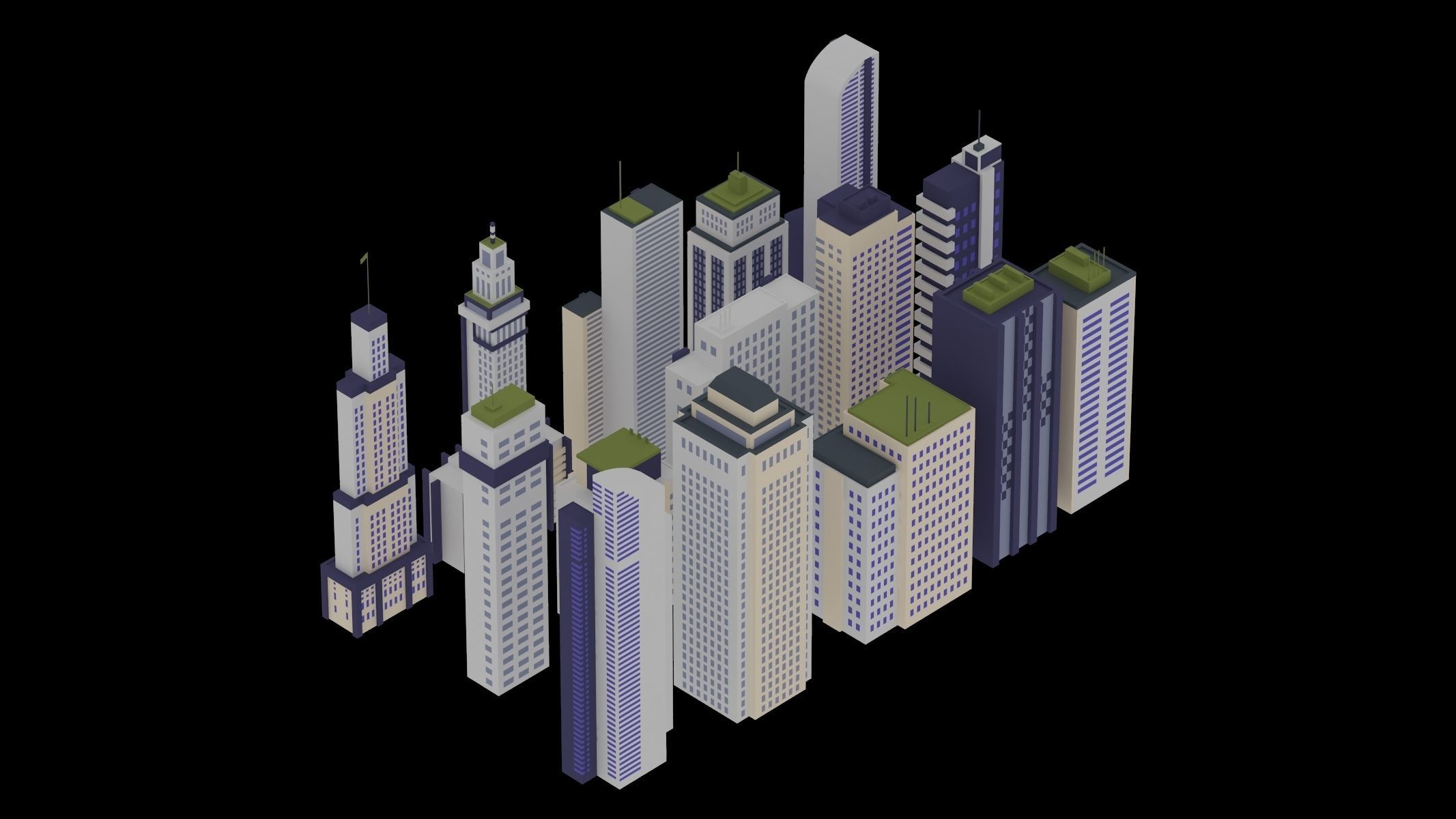 15 Building Low Poly Set 3D model_3