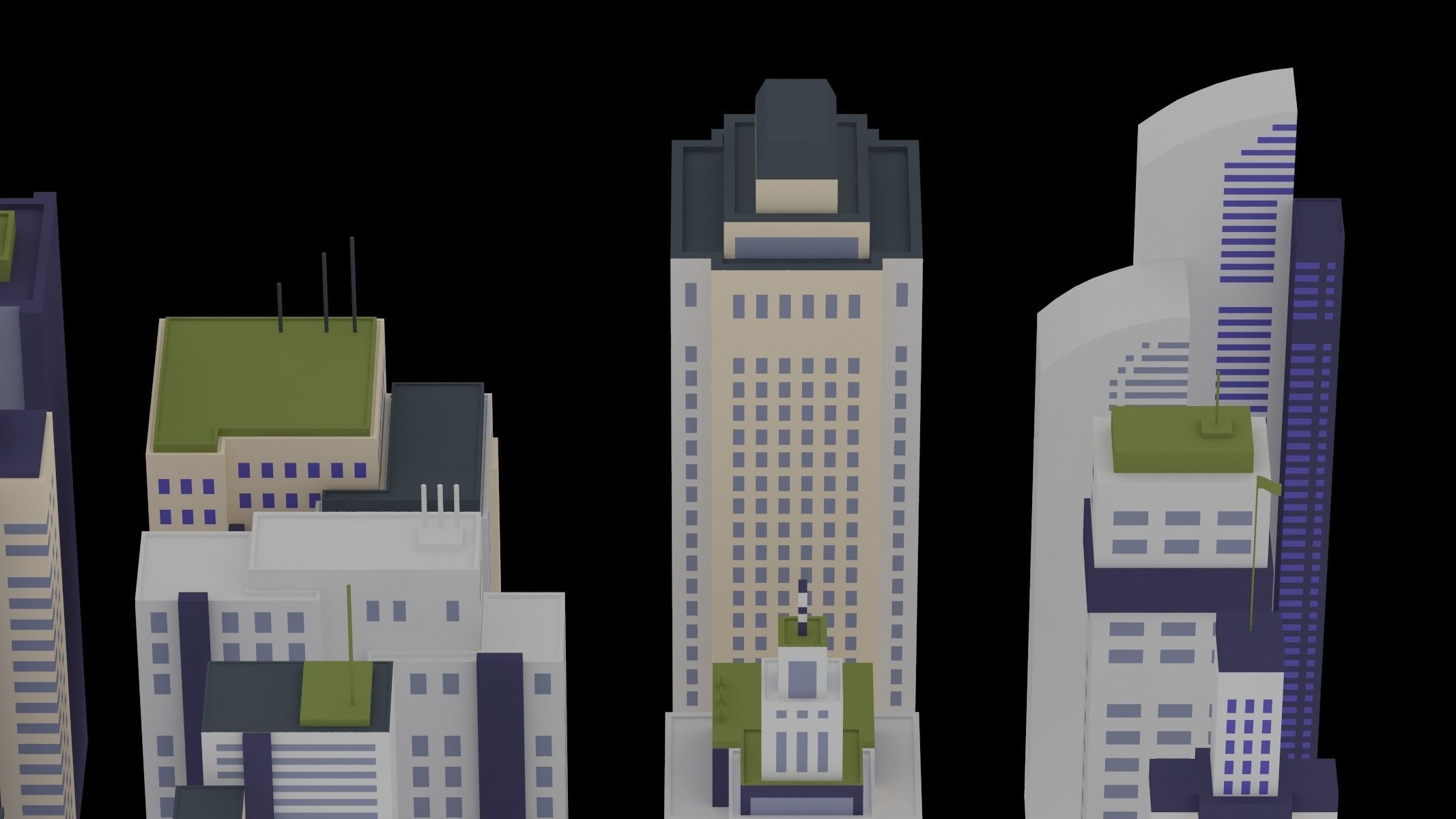 15 Building Low Poly Set 3D model_5