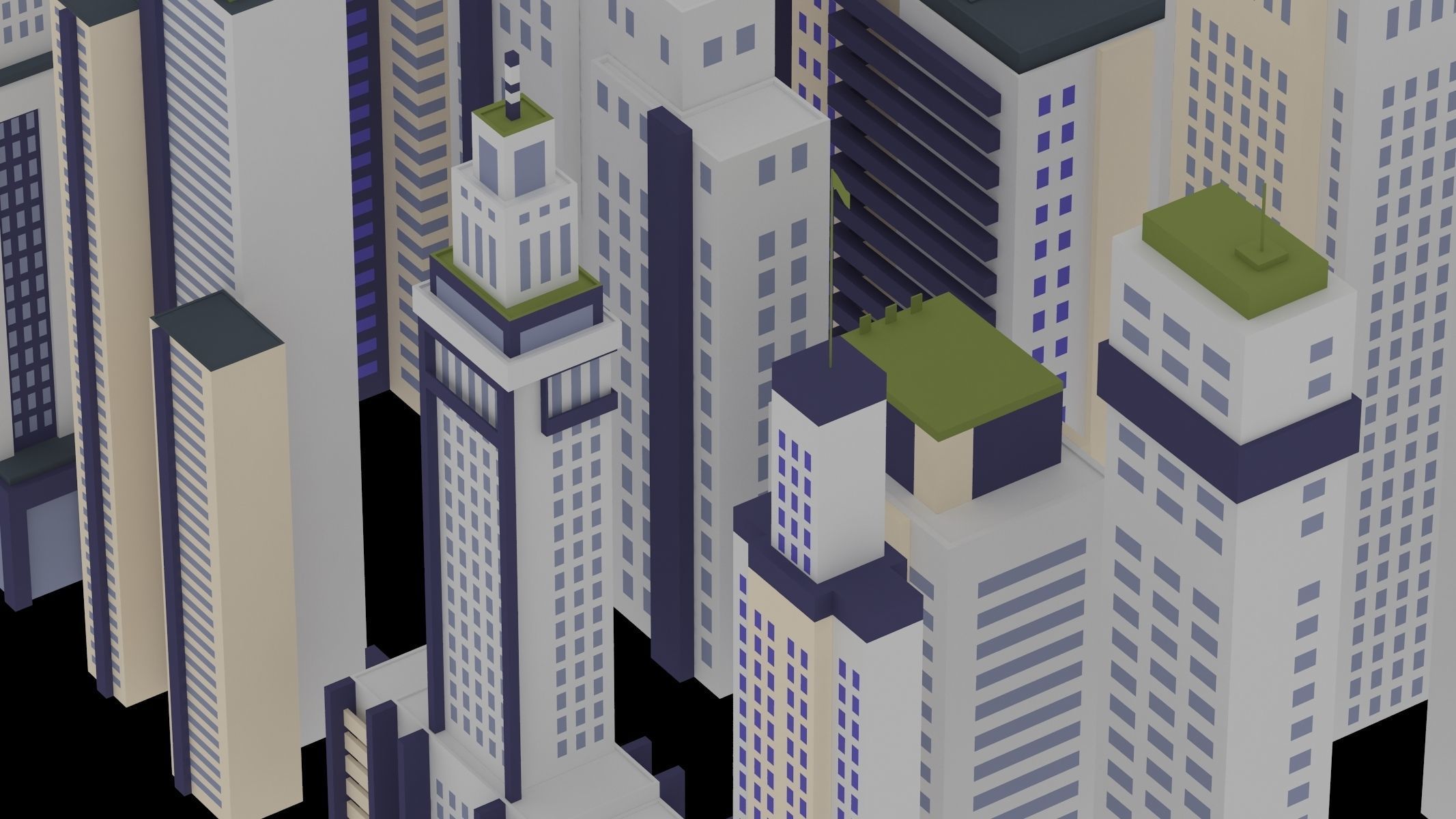 15 Building Low Poly Set 3D model_9