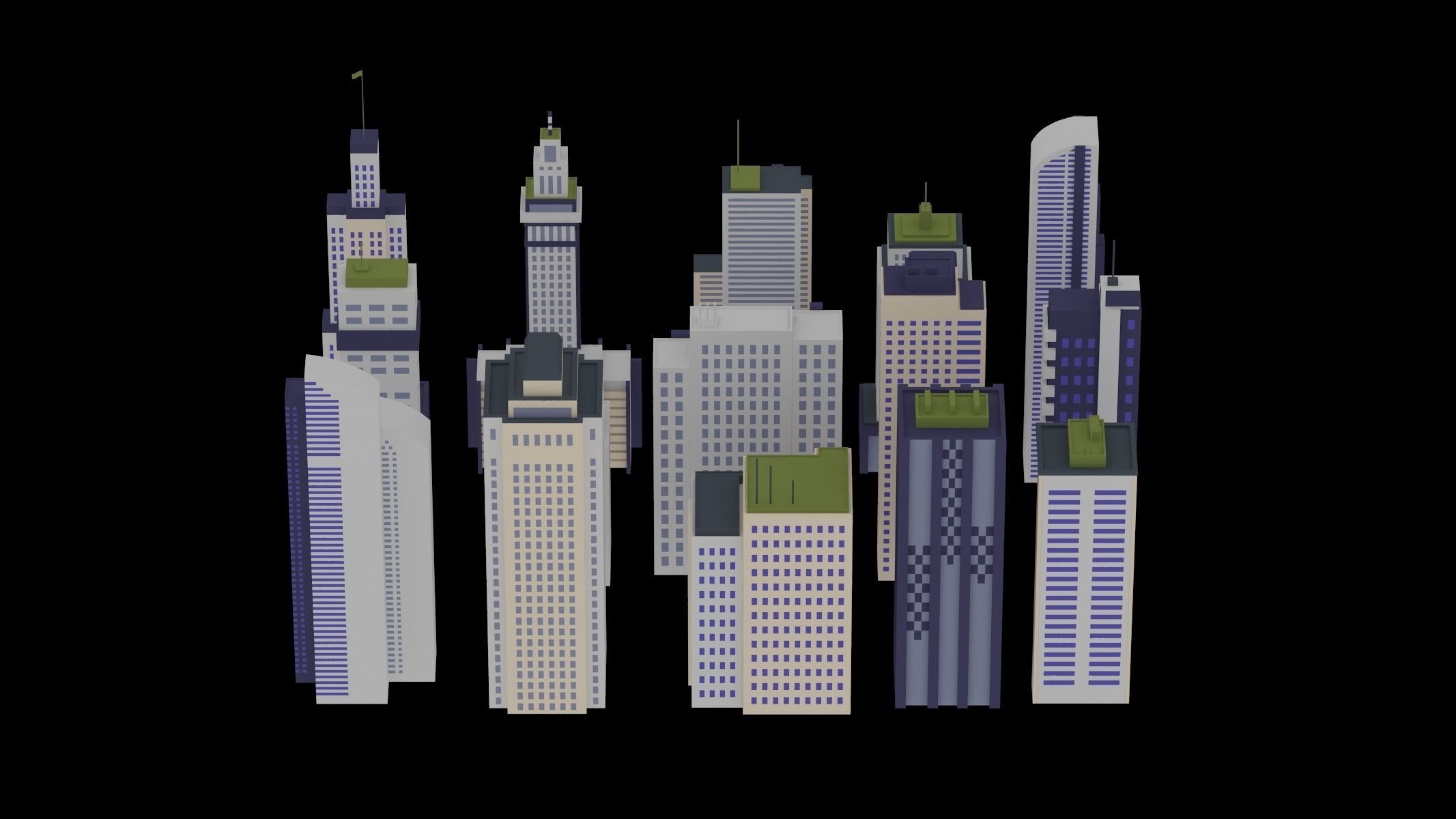 15 Building Low Poly Set 3D model_2
