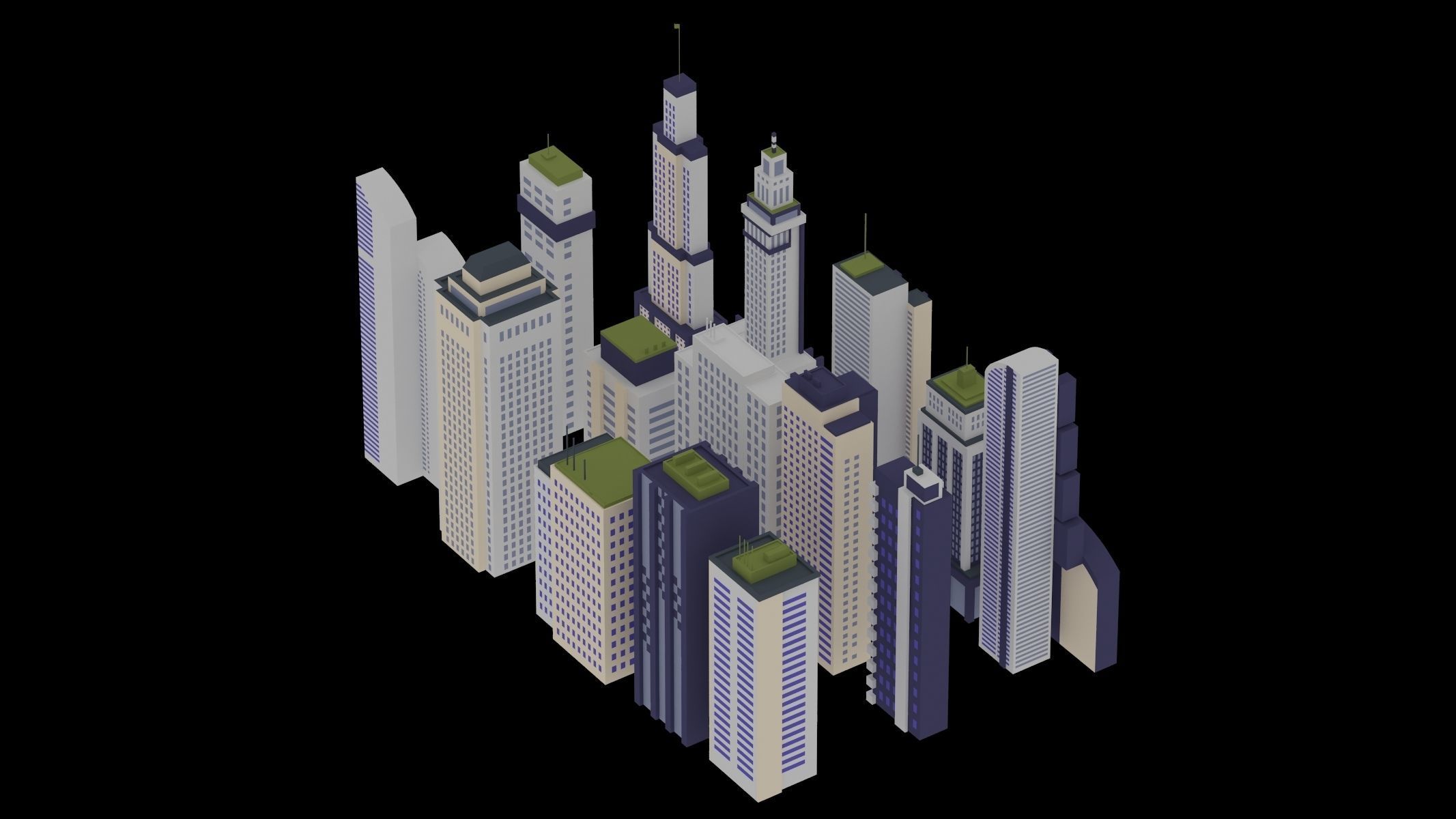 15 Building Low Poly Set 3D model_1