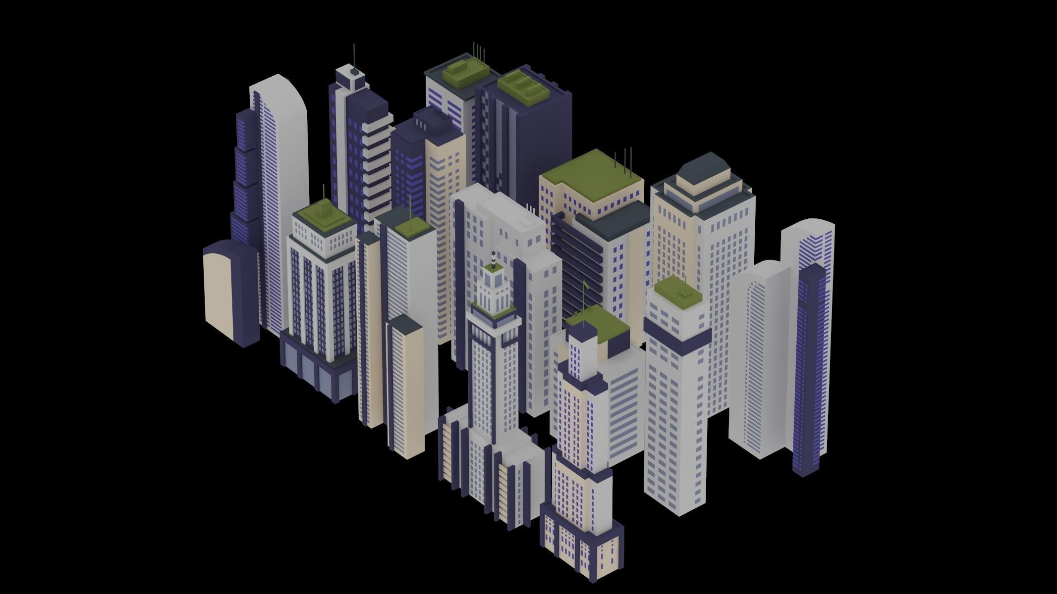 15 Building Low Poly Set 3D model_4
