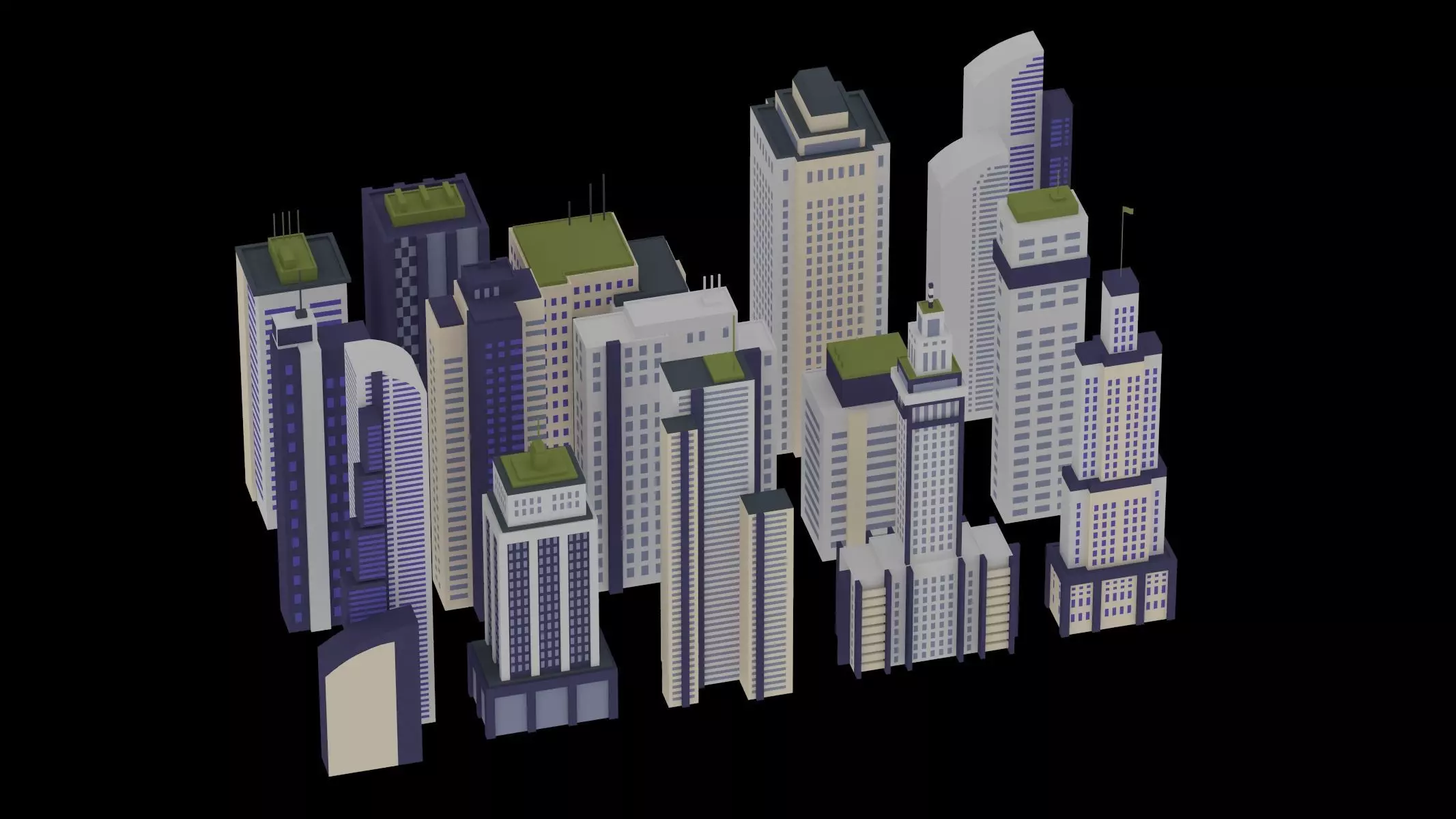 15 Building Low Poly Set 3D model_0