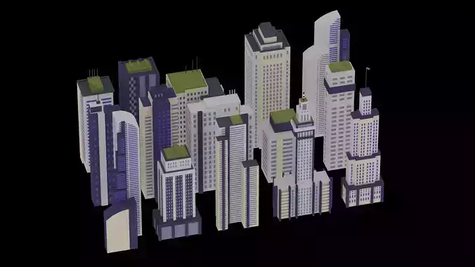 15 Building Low Poly Set 3D model