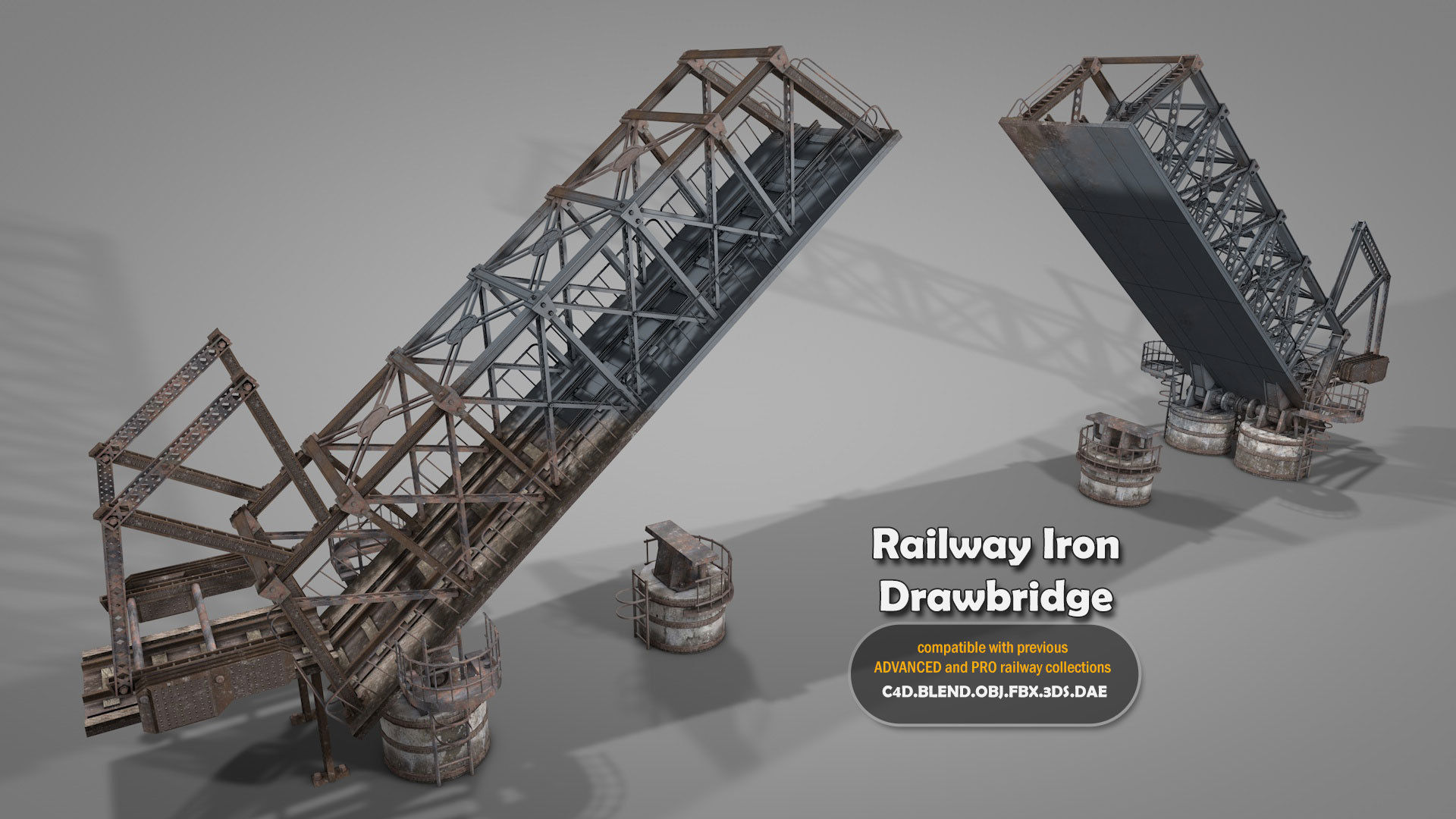 Railway Iron Drawbridge 3D model_1