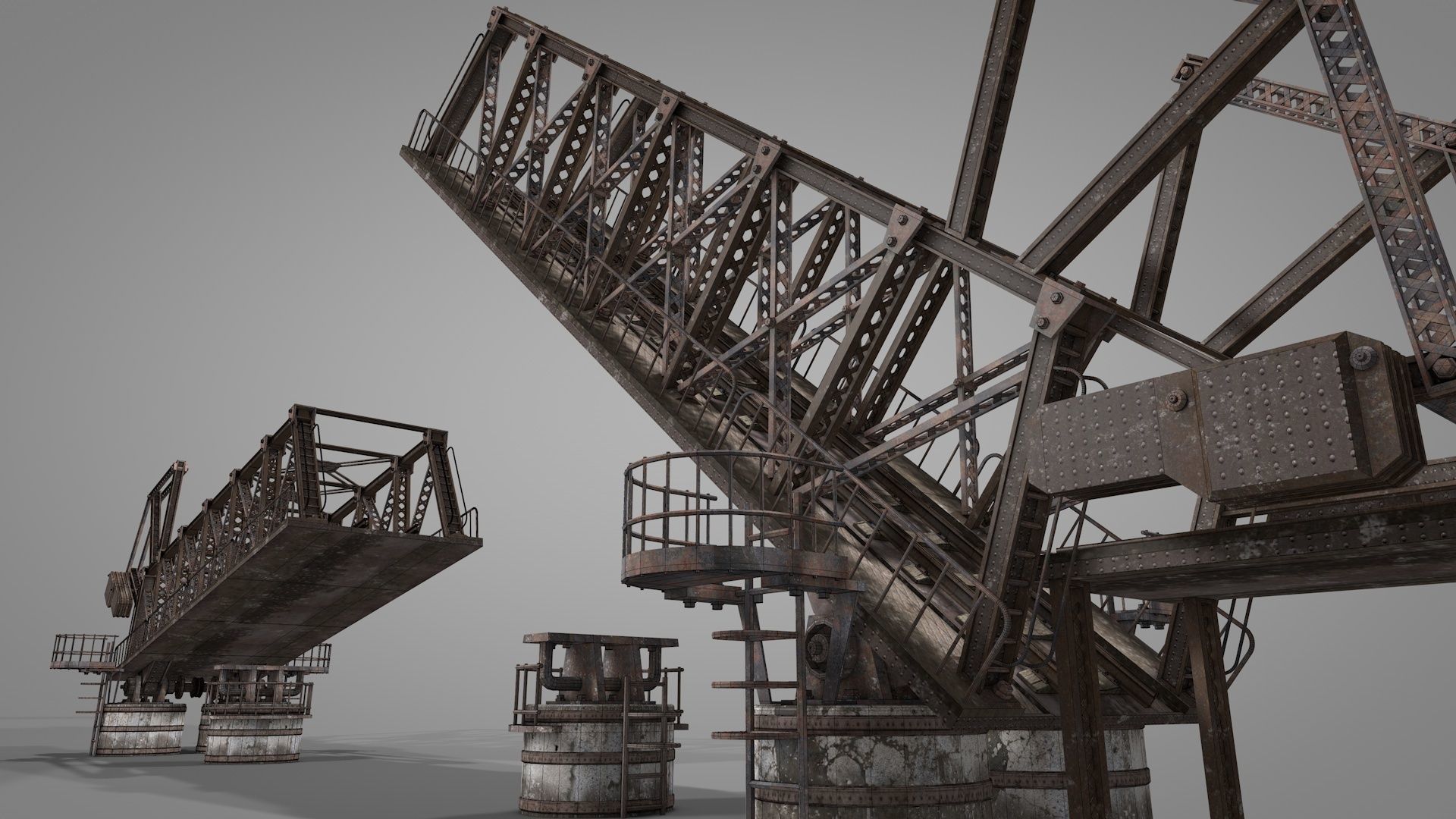 Railway Iron Drawbridge 3D model_23