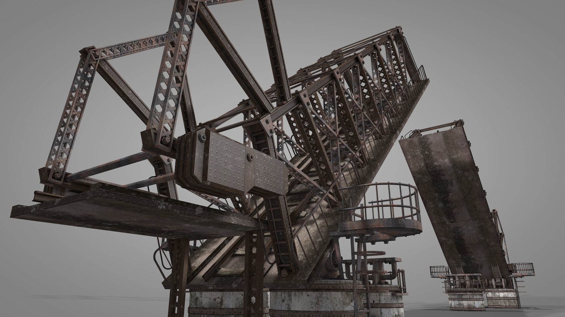 Railway Iron Drawbridge 3D model_22