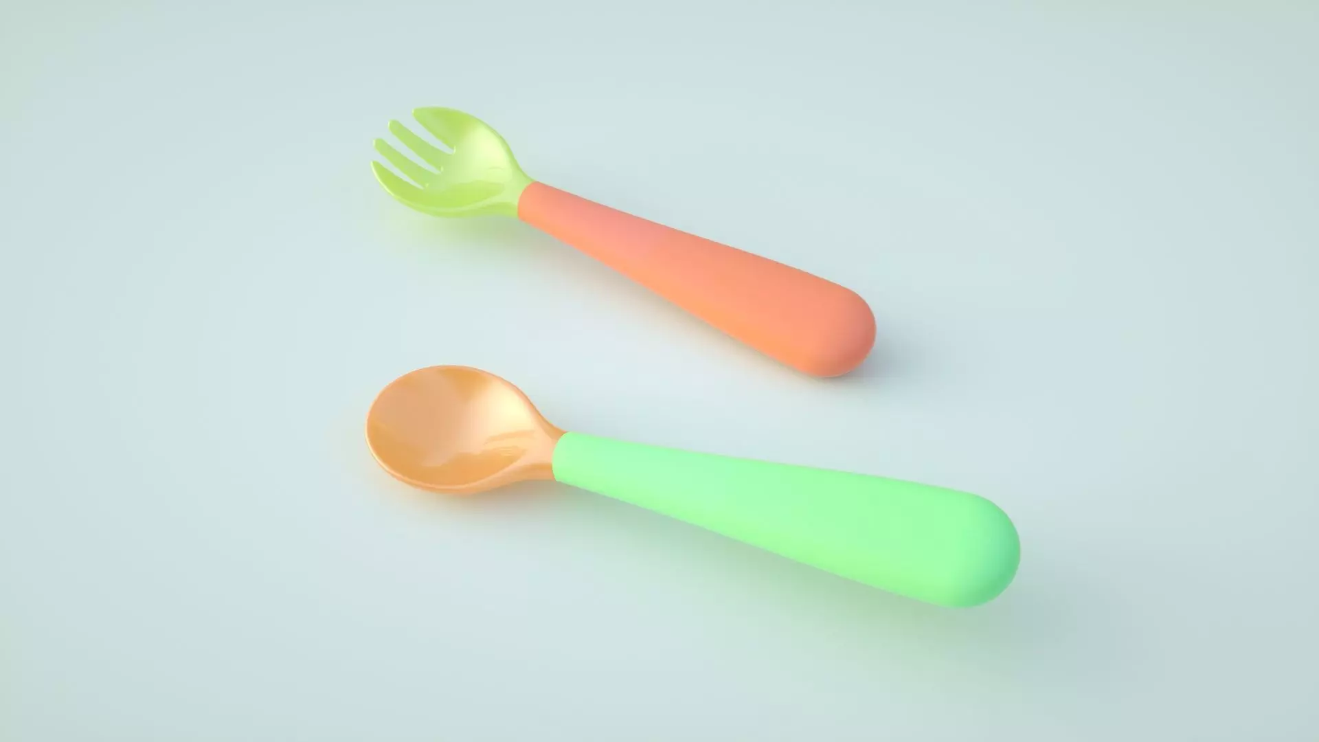 Cartoon childrens fork and spoon 3D model_0