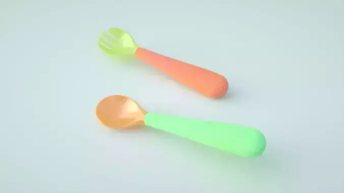 Cartoon childrens fork and spoon
