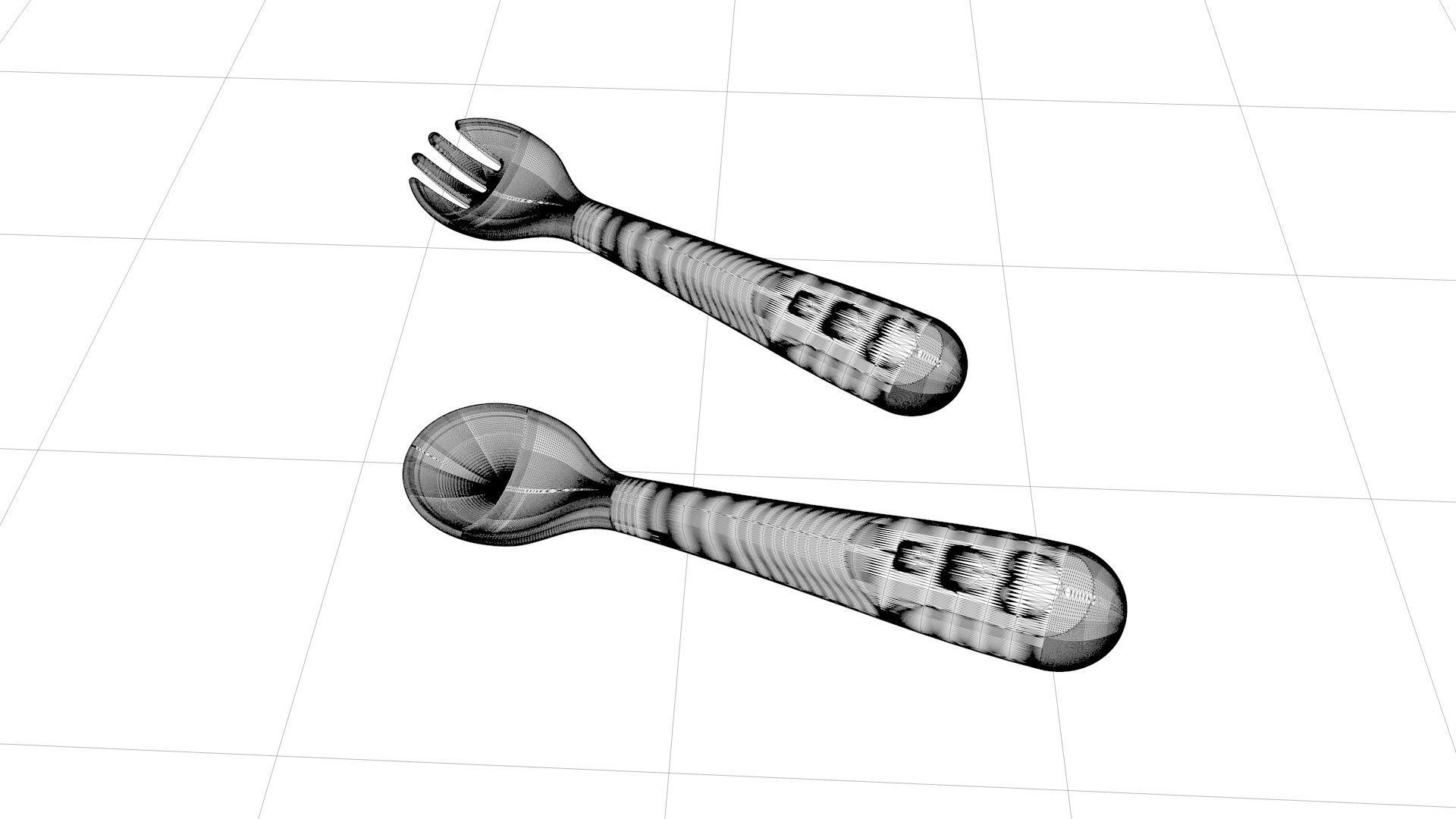 Cartoon childrens fork and spoon 3D model_1