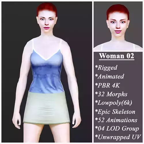 Woman 2 With 52 Animations 32 Morphs Low-poly 3D model