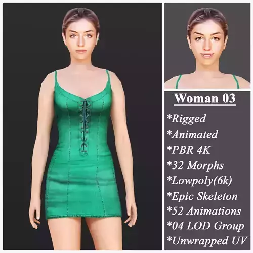 Woman 3 With 52 Animations 32 Morphs Low-poly 3D model