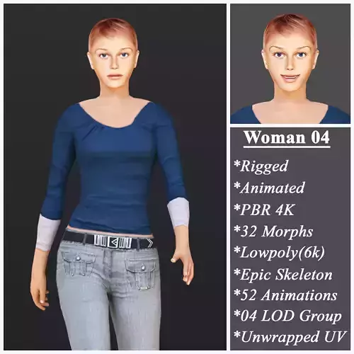 Woman 4 With 52 Animations 32 Morphs Low-poly 3D model