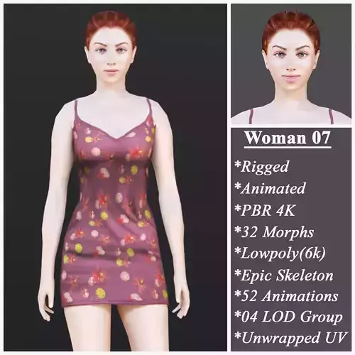 Woman 7 With 52 Animations 32 Morphs Low-poly 3D model