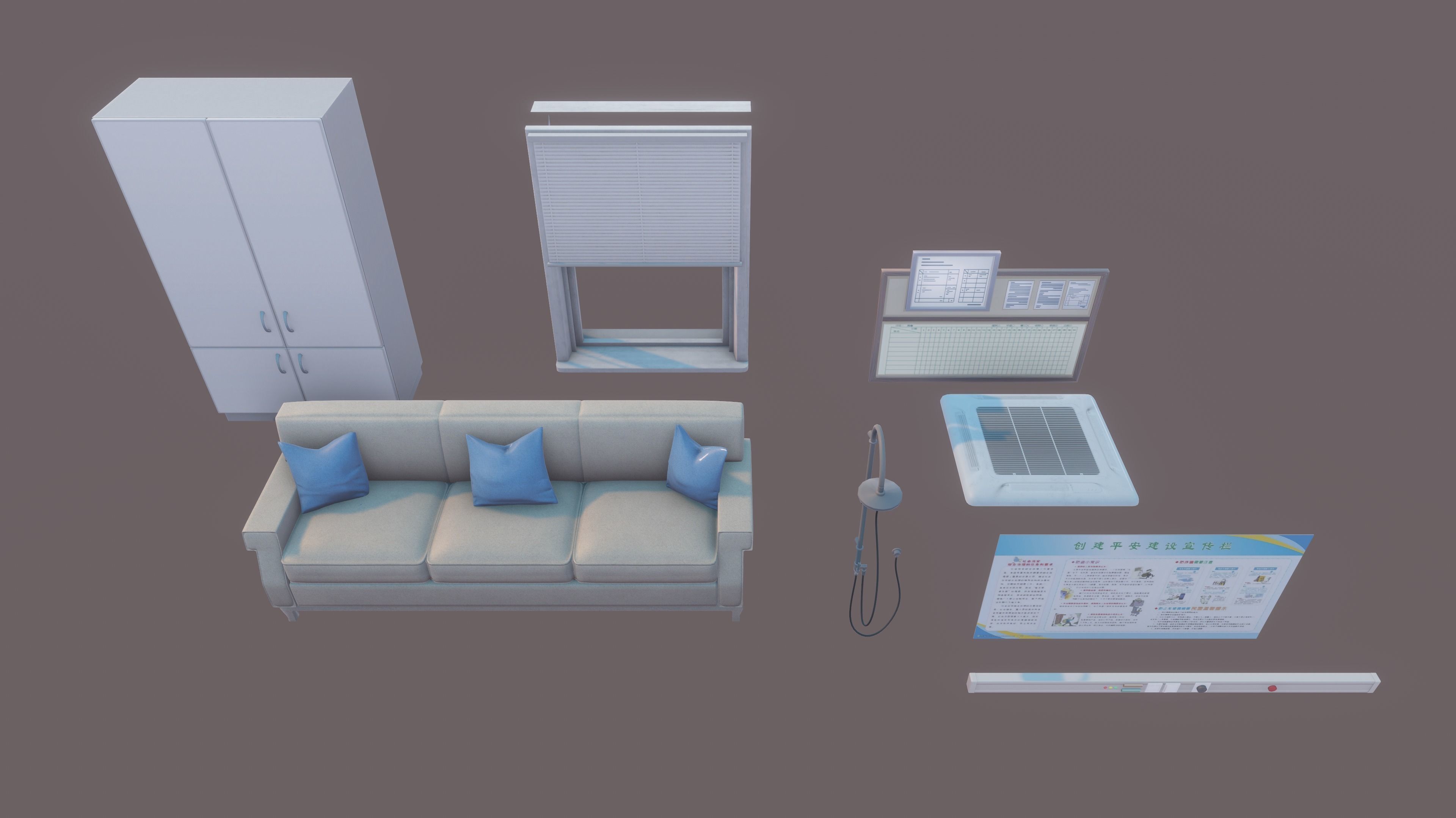 3D Scene - Hospital Ward Low-poly 3D model_13