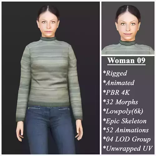 Woman 9 With 52 Animations 32 Morphs Low-poly 3D model