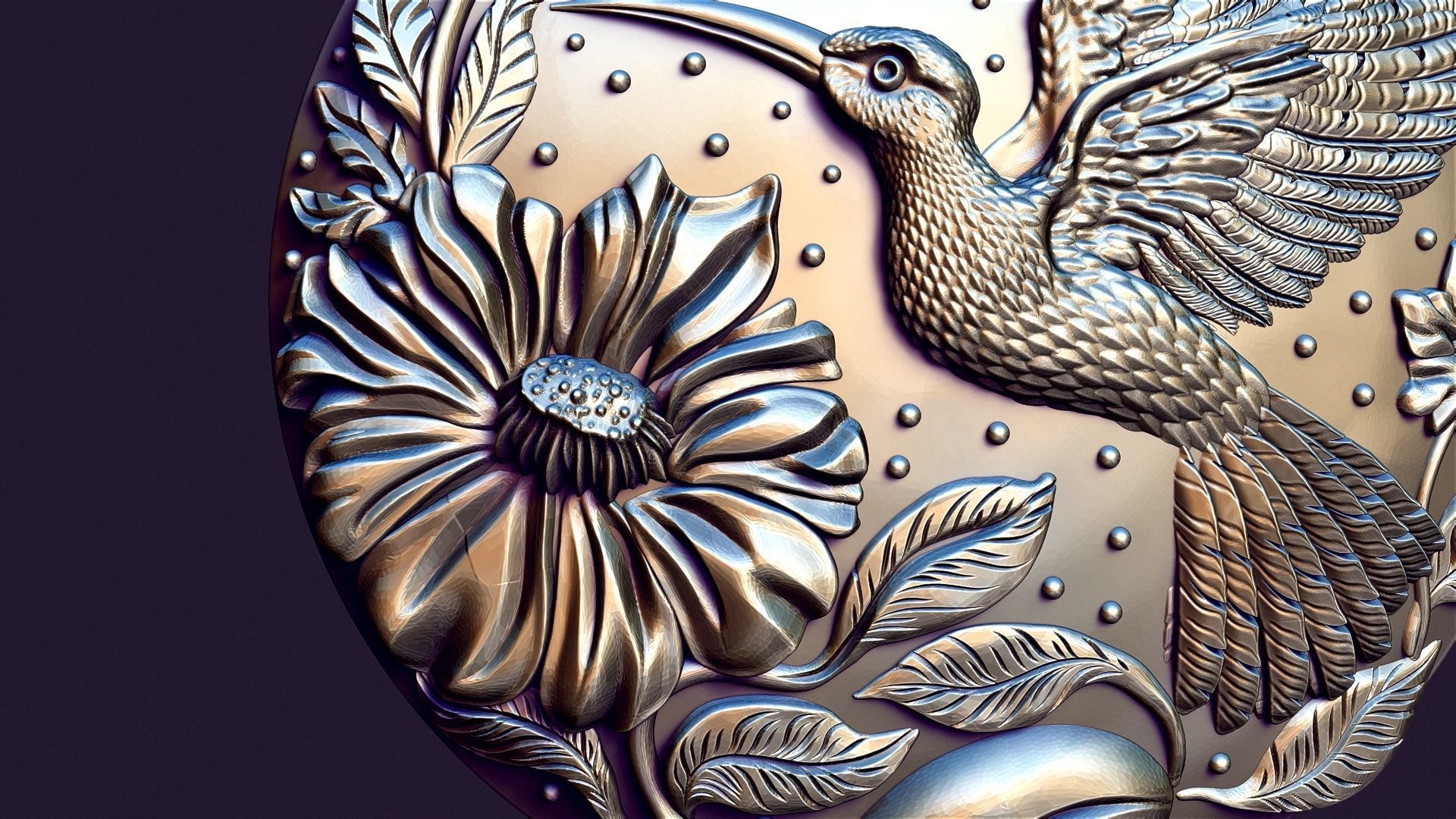 Hummingbird medallion for casting 3D print model_12