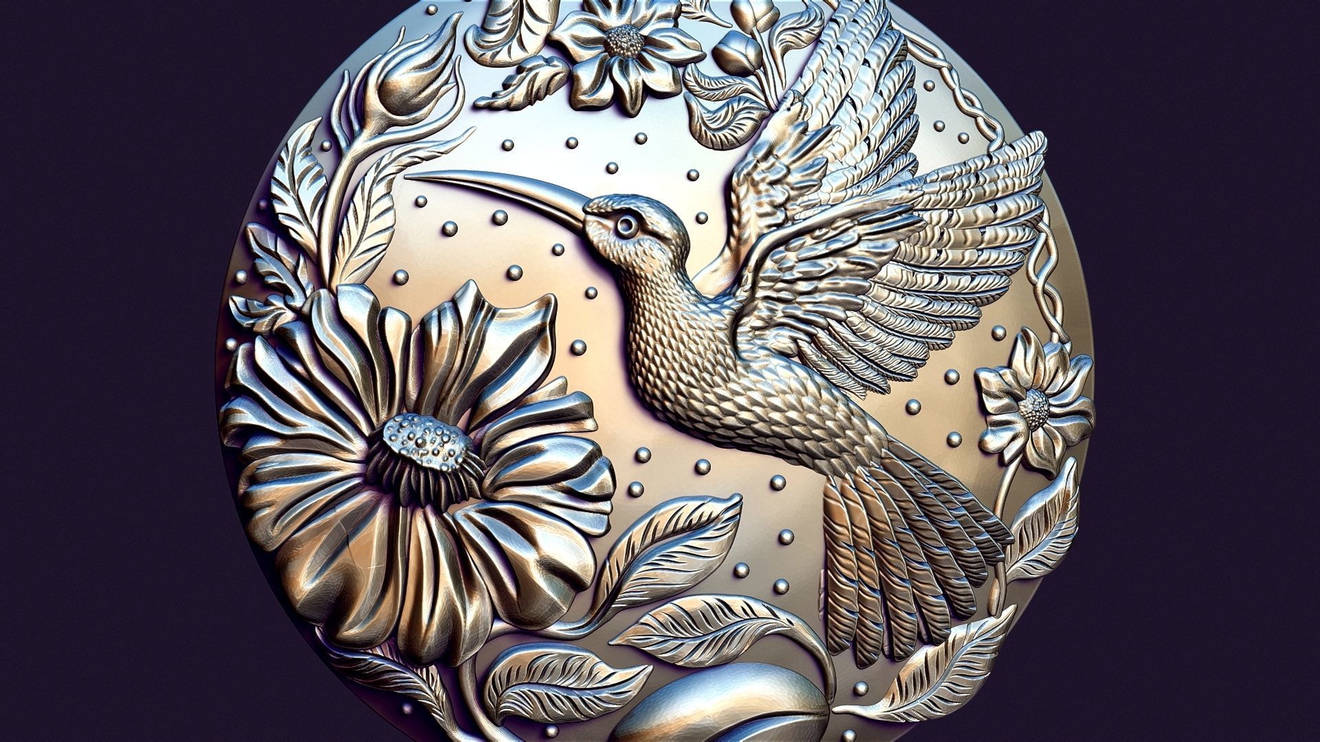 Hummingbird medallion for casting 3D print model_11