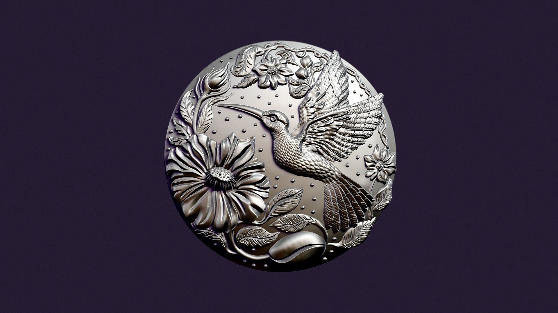 Hummingbird medallion for casting 3D print model_15