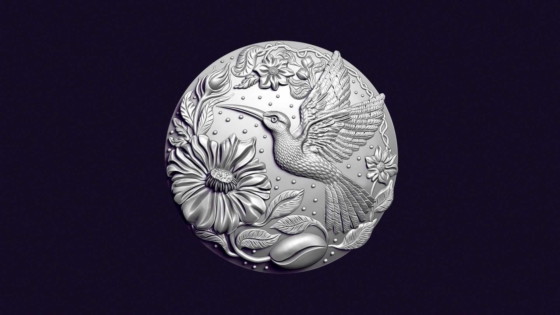 Hummingbird medallion for casting 3D print model_17