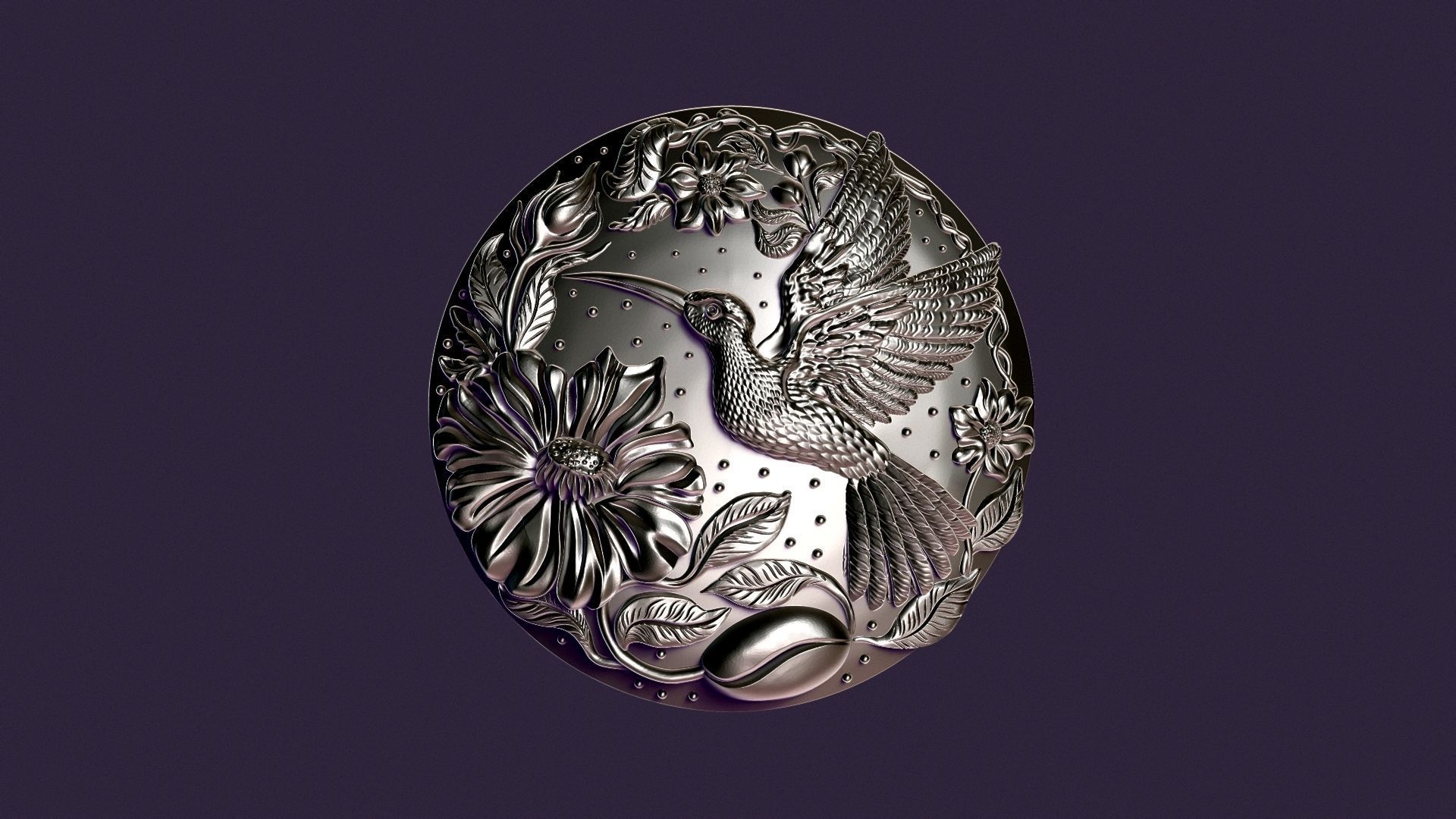Hummingbird medallion for casting 3D print model_16