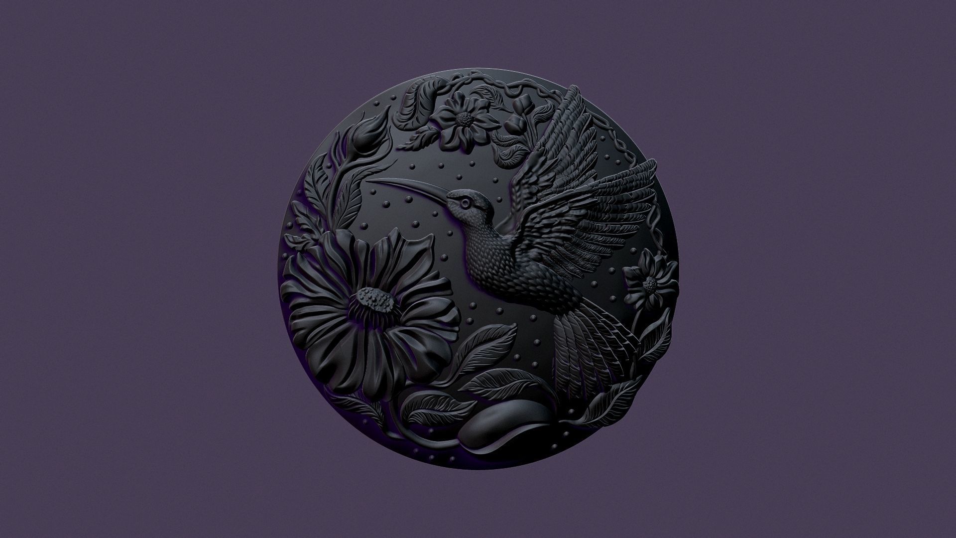Hummingbird medallion for casting 3D print model_8