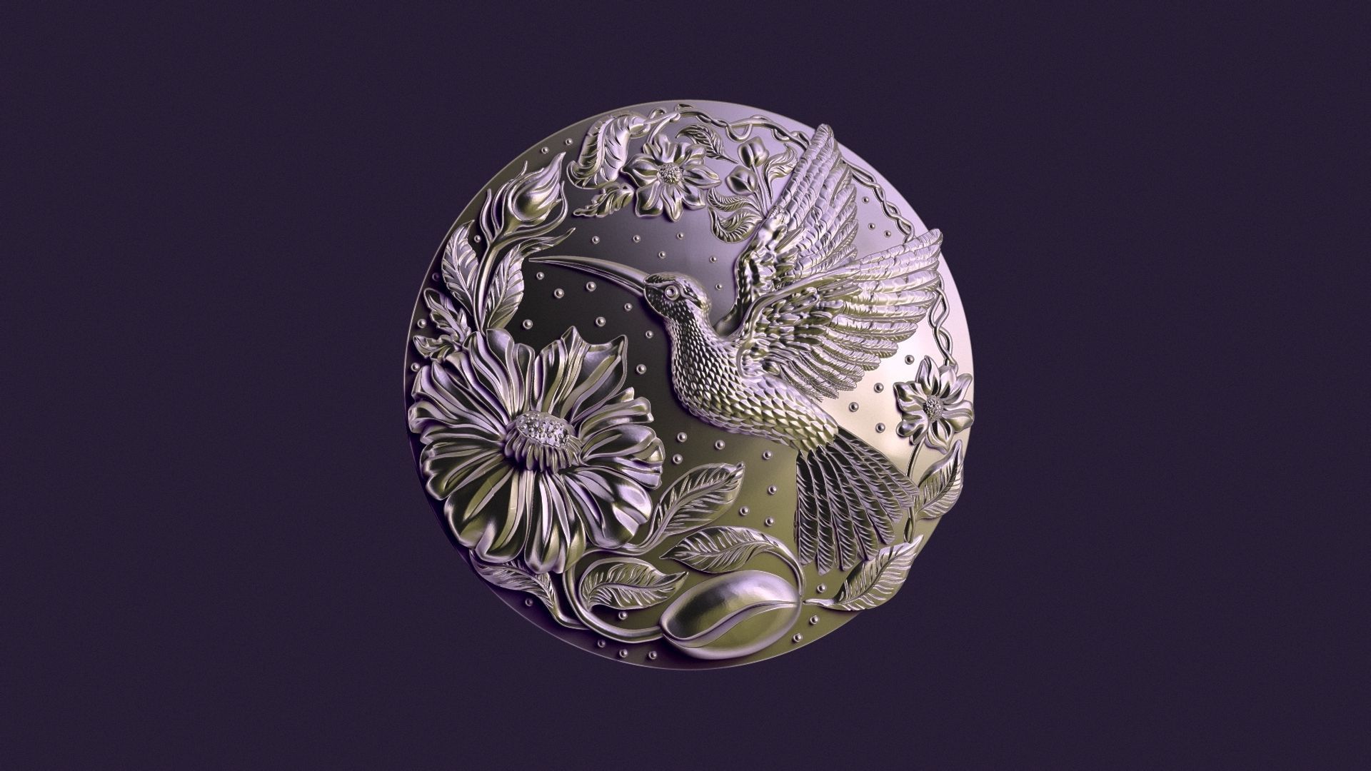 Hummingbird medallion for casting 3D print model_22