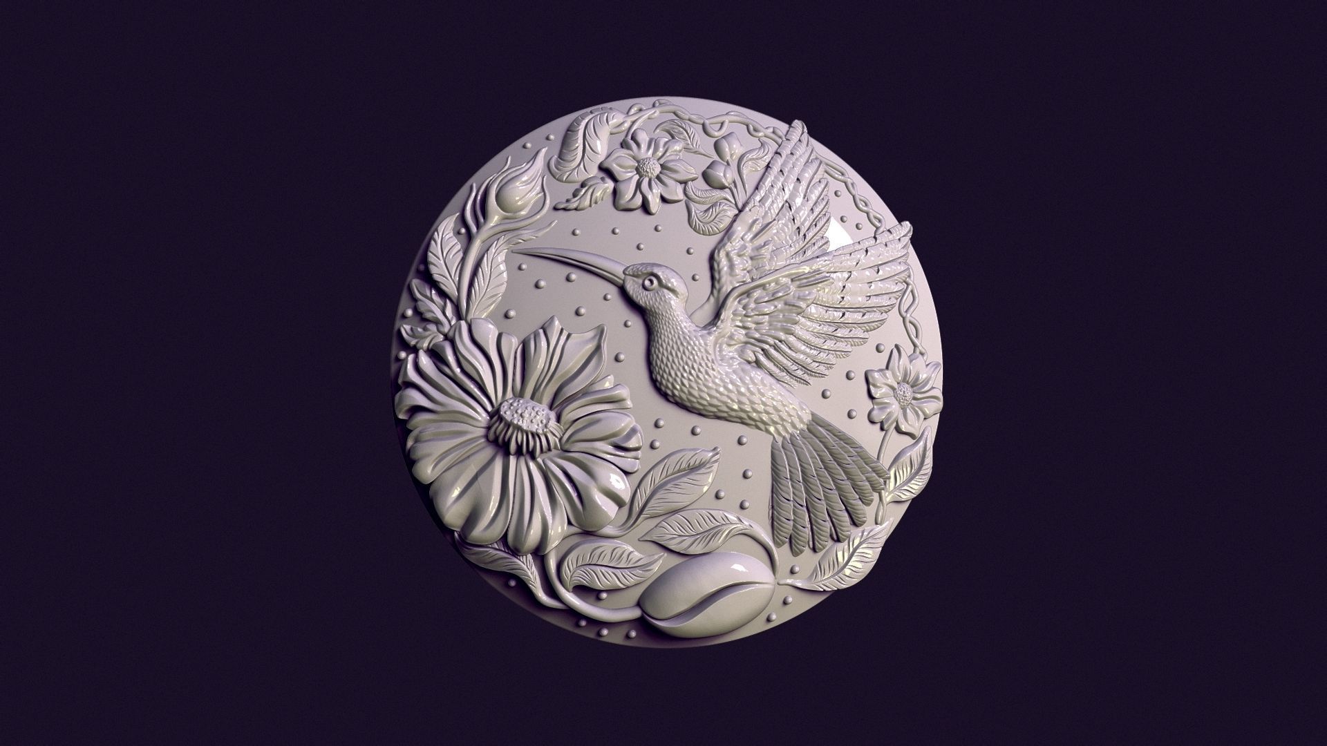 Hummingbird medallion for casting 3D print model_23