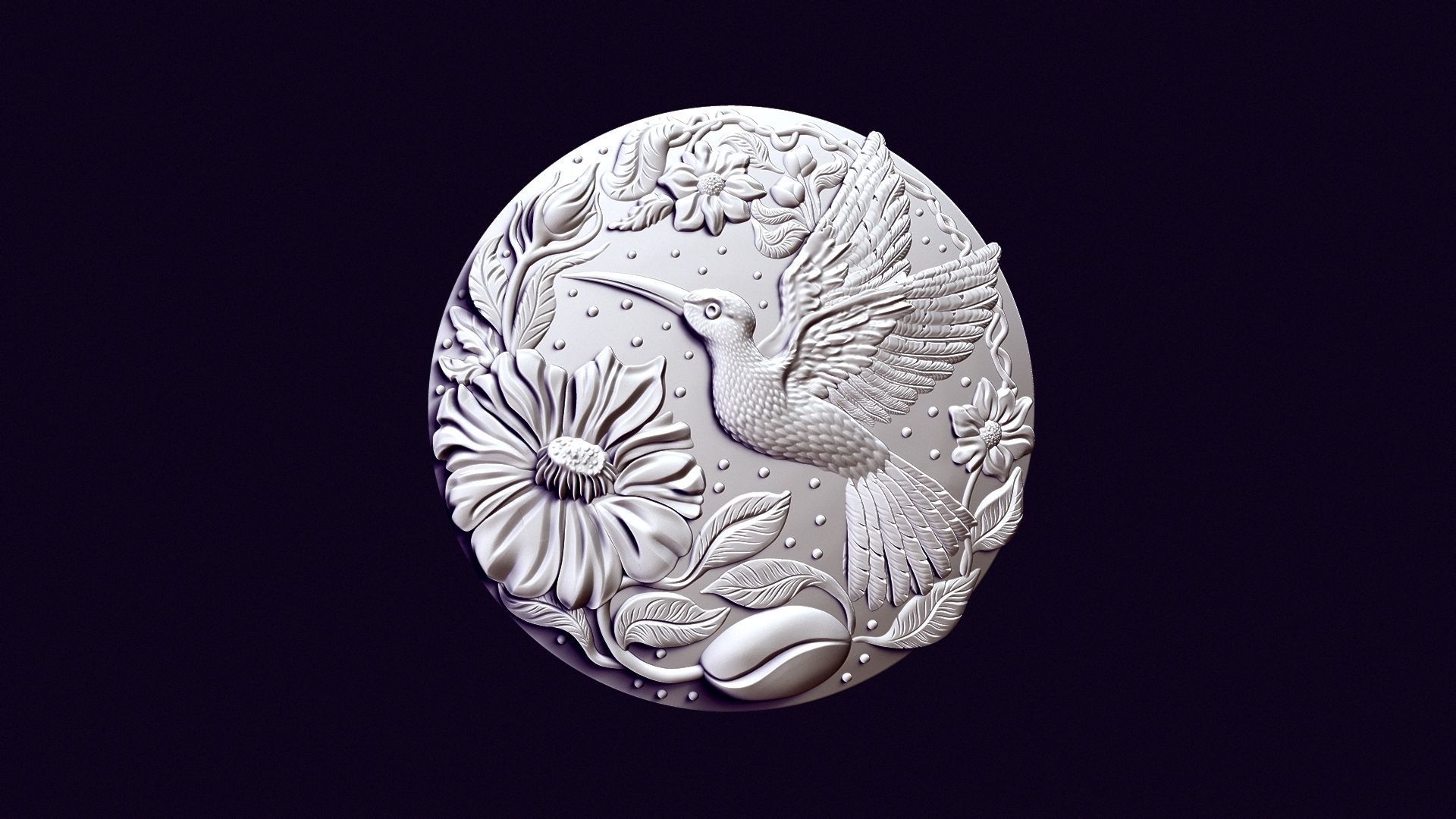 Hummingbird medallion for casting 3D print model_21