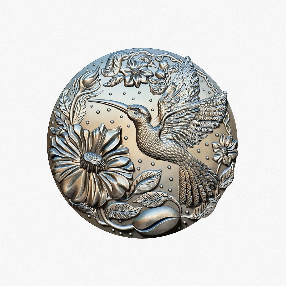 Hummingbird medallion for casting 3D print model_24