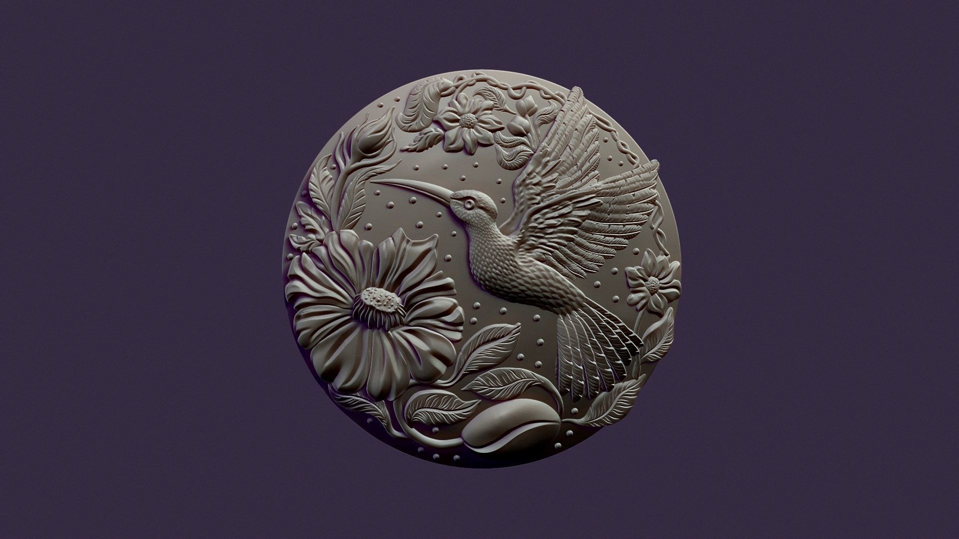 Hummingbird medallion for casting 3D print model_18