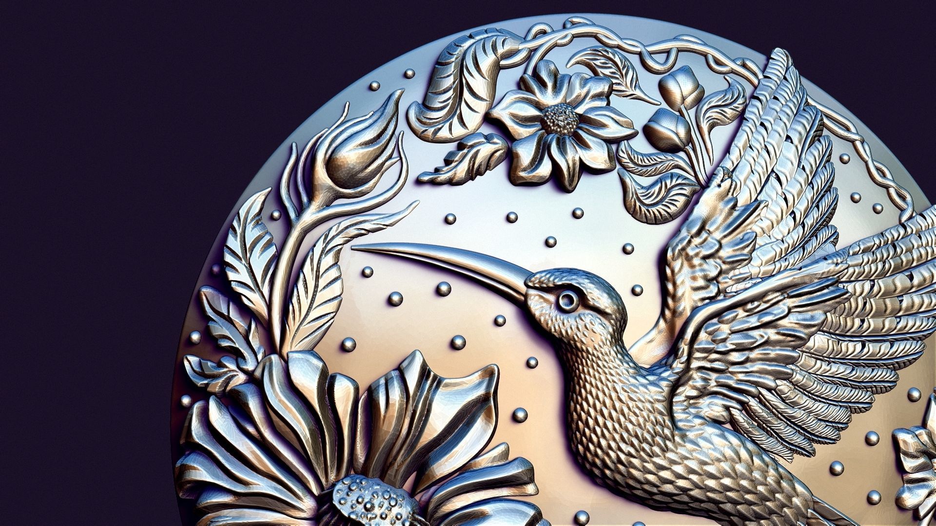 Hummingbird medallion for casting 3D print model_13