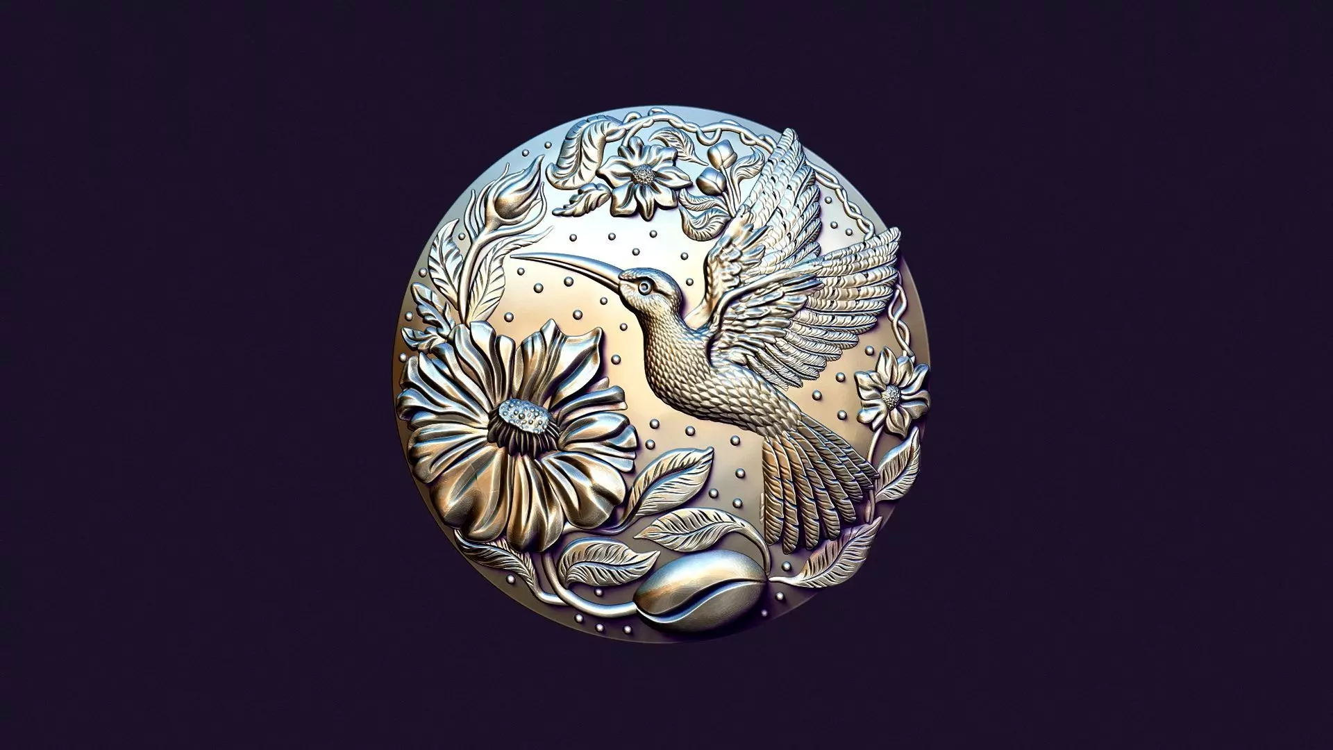 Hummingbird medallion for casting 3D print model_0