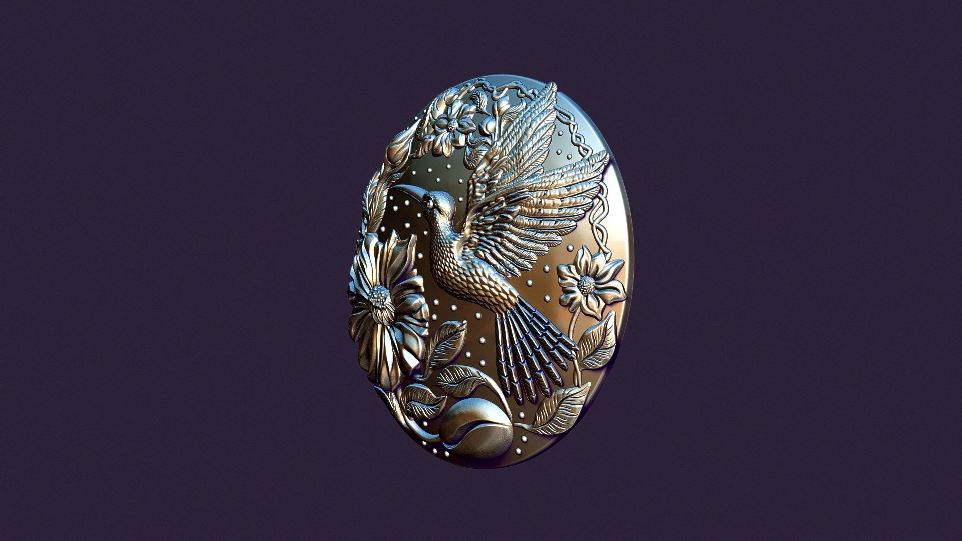 Hummingbird medallion for casting 3D print model_2