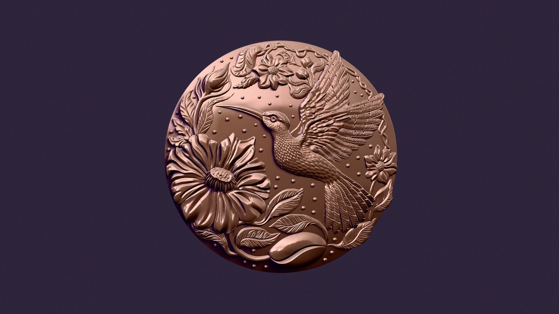 Hummingbird medallion for casting 3D print model_20
