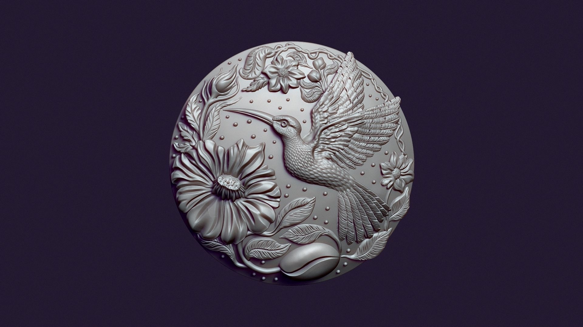 Hummingbird medallion for casting 3D print model_9