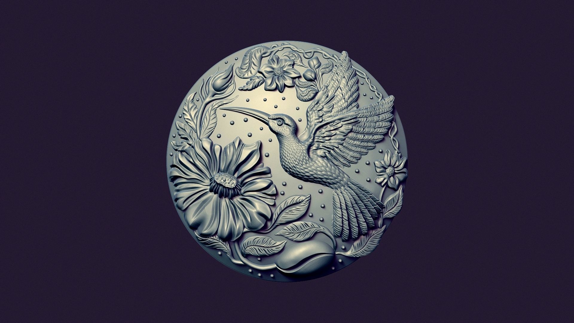 Hummingbird medallion for casting 3D print model_5