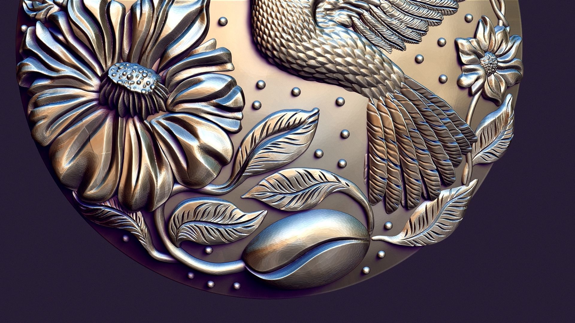 Hummingbird medallion for casting 3D print model_14