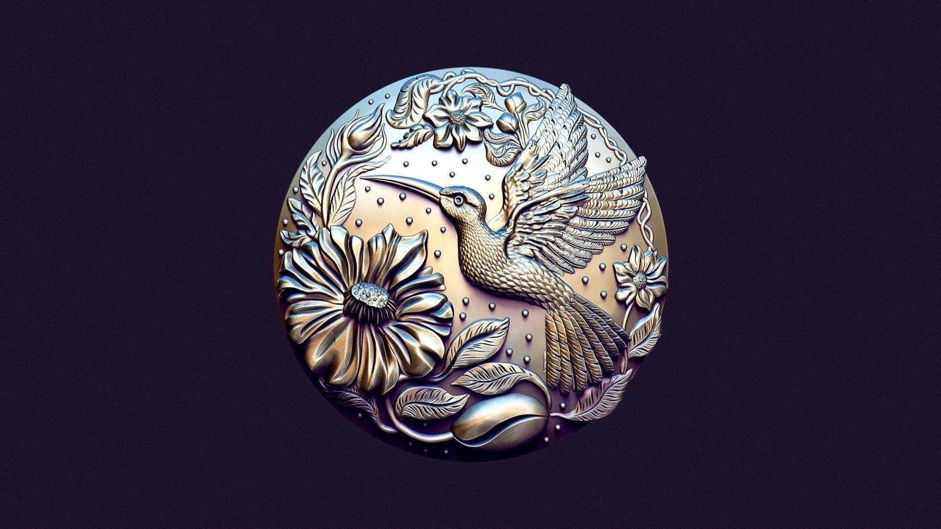 Hummingbird medallion for casting 3D print model_6