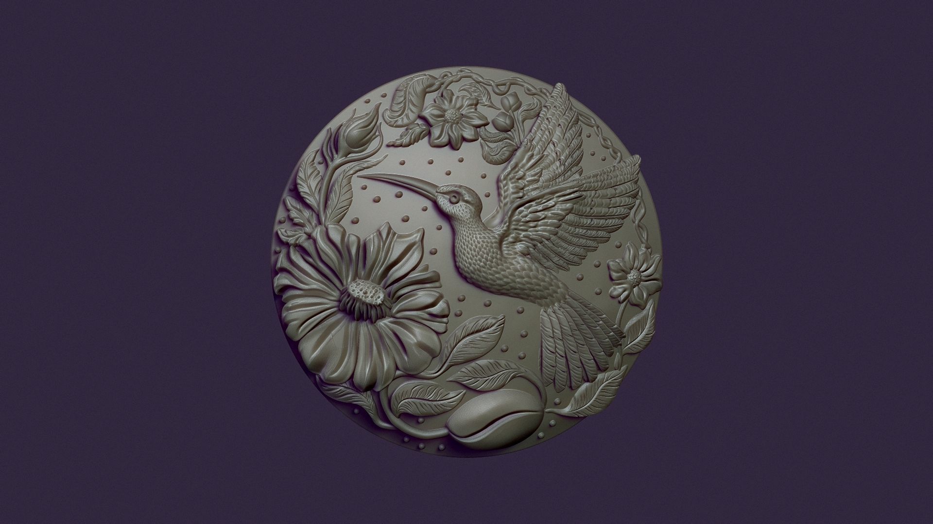 Hummingbird medallion for casting 3D print model_10