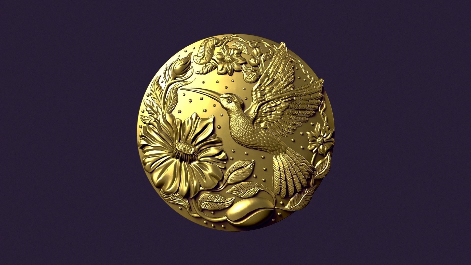 Hummingbird medallion for casting 3D print model_4